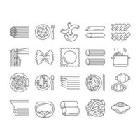 Pasta Delicious Food Meal Cooking Icons Set Vector