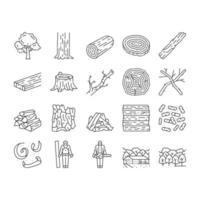 wood timber tree wooden material icons set vector