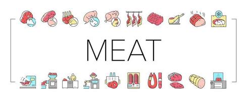 Meat Factory Product Collection Icons Set Vector