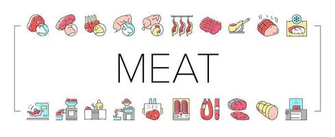 Meat Factory Product Collection Icons Set Vector