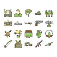 Army Soldier And War Technics Icons Set Vector