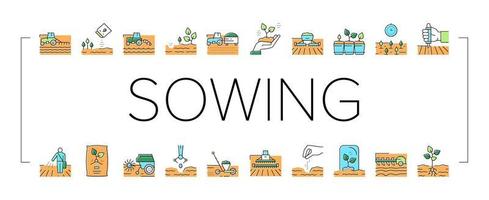 Sowing Agricultural Collection Icons Set Vector