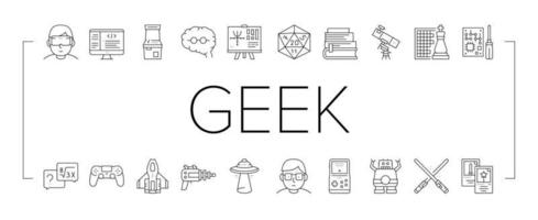 conjunto de iconos de colección geek, nerd y gamer vector