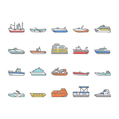 Boat Water Transportation Types Icons Set Vector