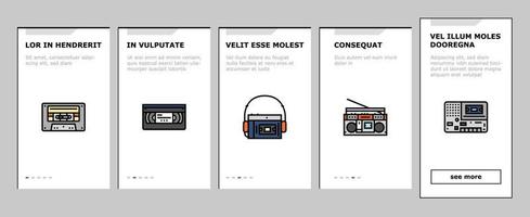 retro gadget technology device onboarding icons set vector