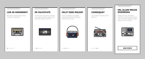 retro gadget technology device onboarding icons set vector