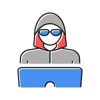 hacker work at laptop color icon vector illustration