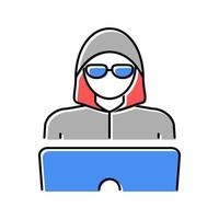 hacker trabaja en la ilustración de vector de icono de color portátil