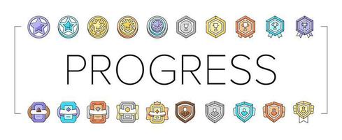 conjunto de iconos de medalla y premio de progreso del juego vector
