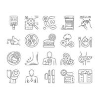 Diabetes Treatment Collection Icons Set Vector