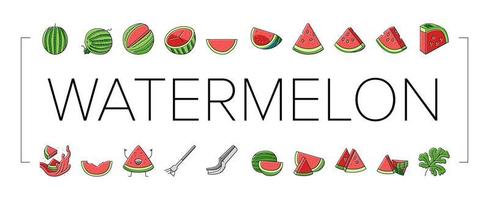 watermelon summer fruit slice icons set vector