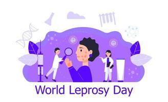 World Leprosy Day is observed on the last Sunday in January. Doctors treat ill patient. Medical concept vector for flyer, post, banner, blog