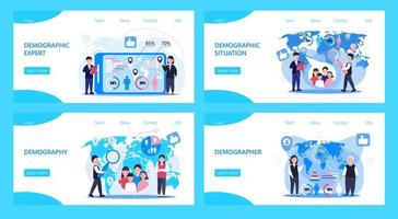 Demographer concept vector for landing page. Growth population in the world. Demographic experts analyzing data numbers of women, men, families. Diagrams, map, label