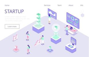 Startup and coworking office concept vector. Freelancers, businessman for expo, forex, illustration. Internet communication business in trendy isometric vector