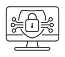 Cyber security icon vector. Hud elements, lock, shield sign are shown on white background vector