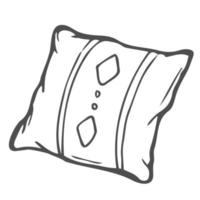 Doodle sofa cushion for comfort vector illustration with black contour lines isolated on white background. Cozy home concept