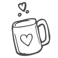 ilustración de línea dibujada a mano de doodle de vector de taza de té o café