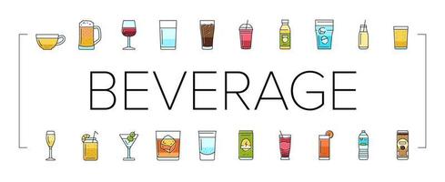 beverage drink juice fresh water icons set vector