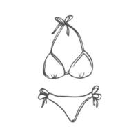 Doodle Beach Bikini sketch in vector. Summer swimwear icon isolated vector