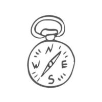 Compass in the case on a white background. Black lines, doodle style. Vector illustration.