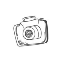 Camera, Shooting equipment. Digital technology. Sketch icon, vector illustration in doodle style. Isolate on a white background.