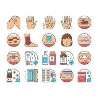 Eczema Disease Treat Collection Icons Set Vector