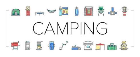 equipo de camping y accesorios iconos conjunto vector