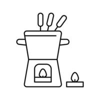 Ilustración de vector de icono de línea de olla de fondue a la luz de las velas