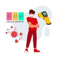 Body temperature check before entry. Non-contact thermometer vector