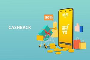 Cash back flat isometric vector concept of loyalty program campaign, money refund