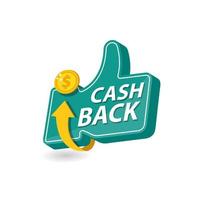 Thumb cashback icon, return money, cash back rebate, thin line web symbol on white background vector