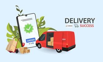 Online delivery phone concept. Fast respond delivery package shipping on mobile. vector