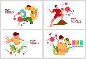 establecer ilustración vectorial contra el virus corona covid-19. curar el virus de la corona. vector