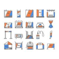 stand trade show event booth icons set vector