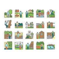 garden landscape lawn landscaping icons set vector