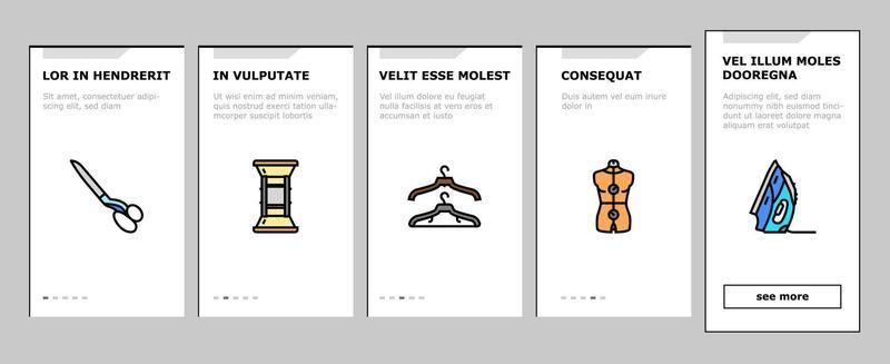 Tailor Worker Sewing Occupation onboarding icons set vector