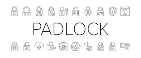 padlock lock safe password key icons set vector