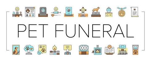 Pet Funeral Cemetery Collection Icons Set Vector