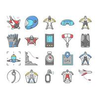 Wingsuiting Sport Collection Icons Set Vector