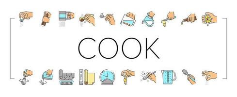 Cook Instruction For Prepare Meal Icons Set Vector