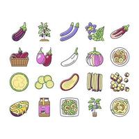 Eggplant Vitamin Bio Vegetable Icons Set Vector
