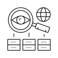 signo de ilustración de vector de icono de línea de investigación de servidor