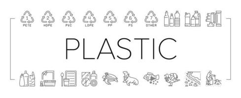 Plastic Waste Nature Environment Icons Set Vector