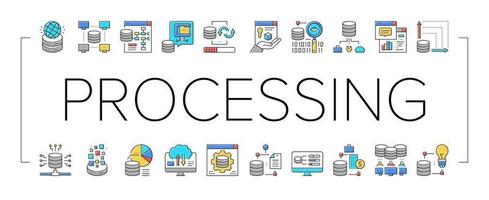 Digital Processing Collection Icons Set Vector Illustration