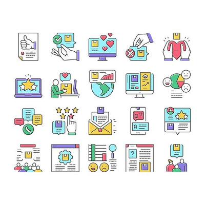 Reviews Of Customer Collection Icons Set Vector