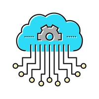 cloud storage and working process neural network color icon vector illustration