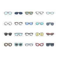 glasses optical style frame icons set vector