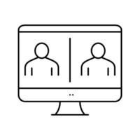 online video calling computer screen line icon vector illustration