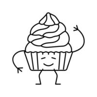 cupcake postre carácter línea icono vector ilustración