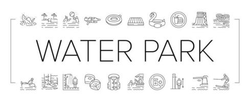 Water Park Attraction And Pool Icons Set Vector